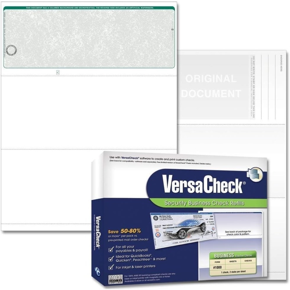 VersaCheck UV Top Secure (DNA) Checks - 500 Blank Business Voucher Checks NEW